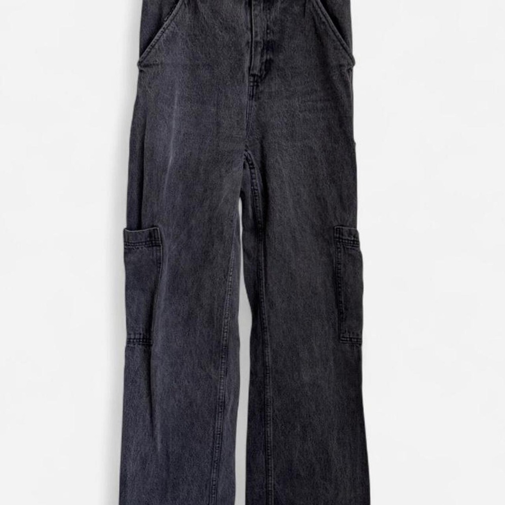 H&M Washed Black High Waisted Cargo Jeans Sz 2